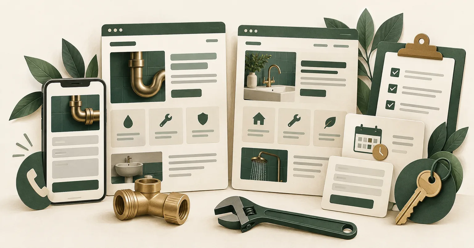 Editorial comparison of plumbing website proposals by mobile clarity, inquiry flow, ownership, and maintenance.